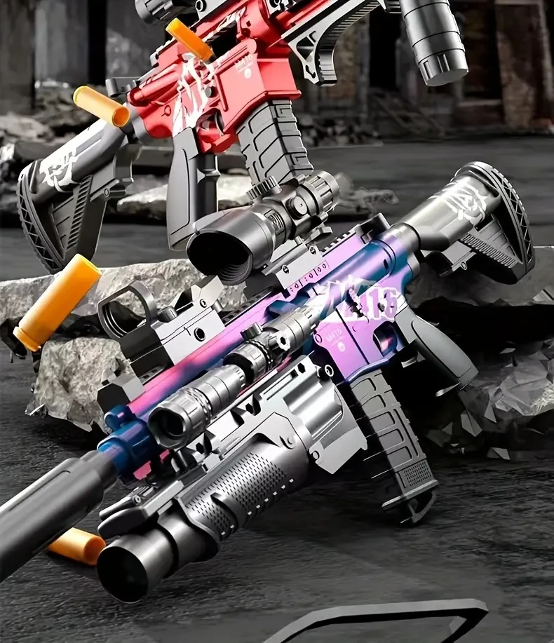 1pc M416 Electric Assault Rifle Toy Gun with Flashlight and Scope, Manual and USB Charging, Includes 20 Shells and Return Target, Durable Plastic and Material, Full Configuration for Kids - Red