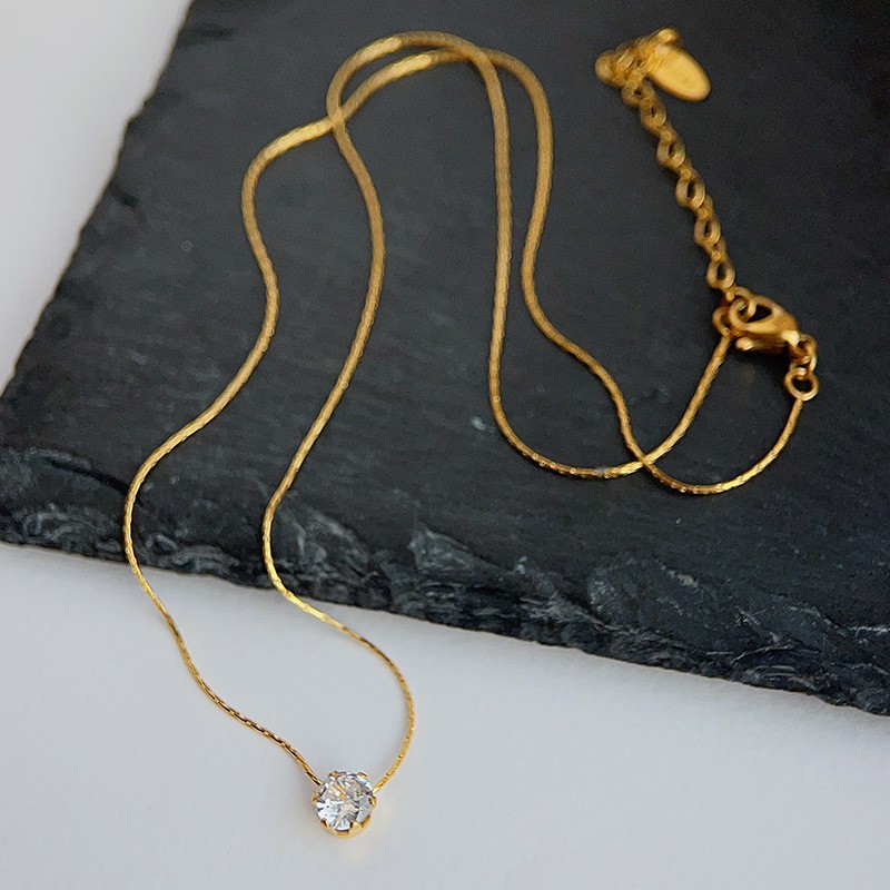 ANENJERY 316L Stainless Steel Zircon Thin Clavicle Chain Necklace
