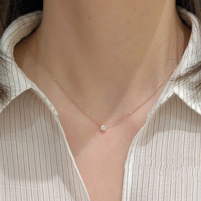 ANENJERY 316L Stainless Steel Zircon Thin Clavicle Chain Necklace