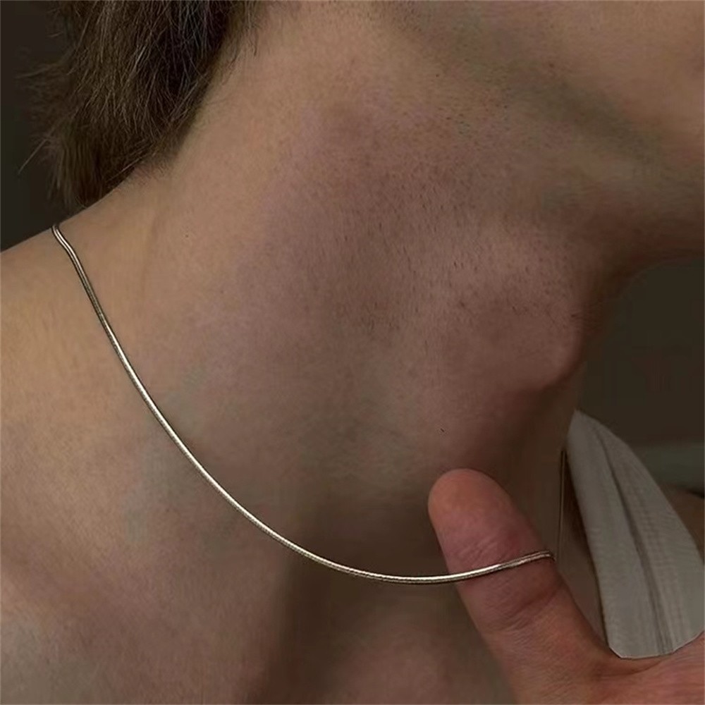 1.2mm Silver Color Stainless Steel Snake Bone Chain Necklace