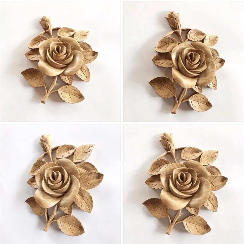 Frameless rose flower model wood carving wall decoration.