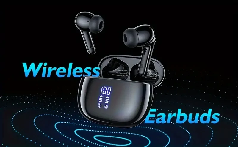 Wireless Earbuds With Built-in Noise Reduction Mic With LED Power Display Charging Case Stereo Bass Earphones Clear Call Earphones For Sports Workout