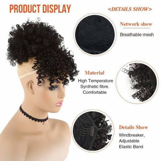Curly Puff Ponytail Bangs Hair Piece Bun Clip