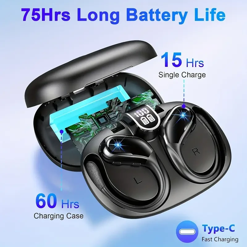 Wireless Earbuds, 90H Wireless 5.3 Earphone, Wireless Running With ENC Noise Cancelling Mic, Earphones 3D Deep Bass Over Ear, Sports Ear Buds Earhooks For IOS/Android