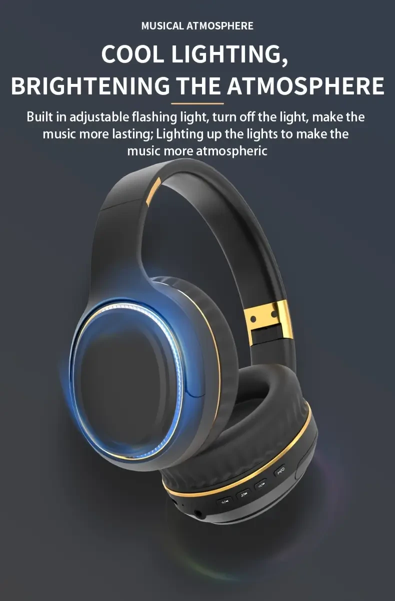 Wireless headphones, HIFI sound, low latency, ambient lighting, Bluetooth 5.3, large battery capacity, music headphones, wireless earphones, audio quality, gifts for friends, headphones for work, travel headphones, gaming headphones, wireless headset, pho