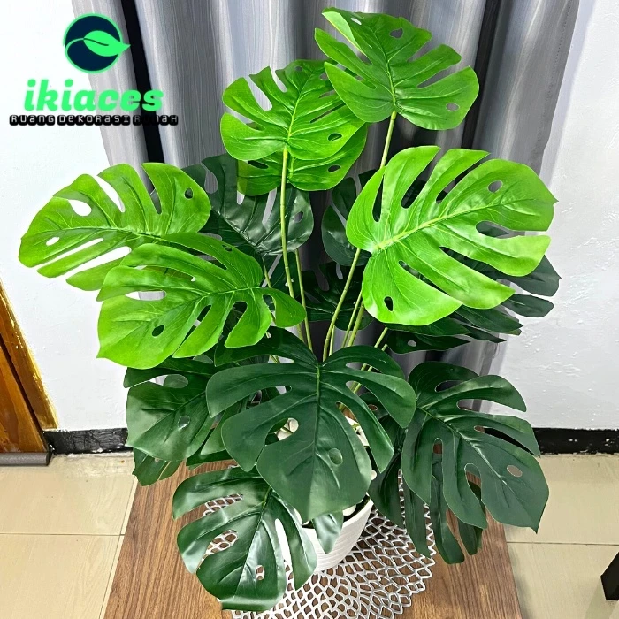 Jumbo Monstera Leaves 18 Branches Artificial Monstera Leaves Cheap Decorative Flower Pot Plastic Flowers Fake Leaves