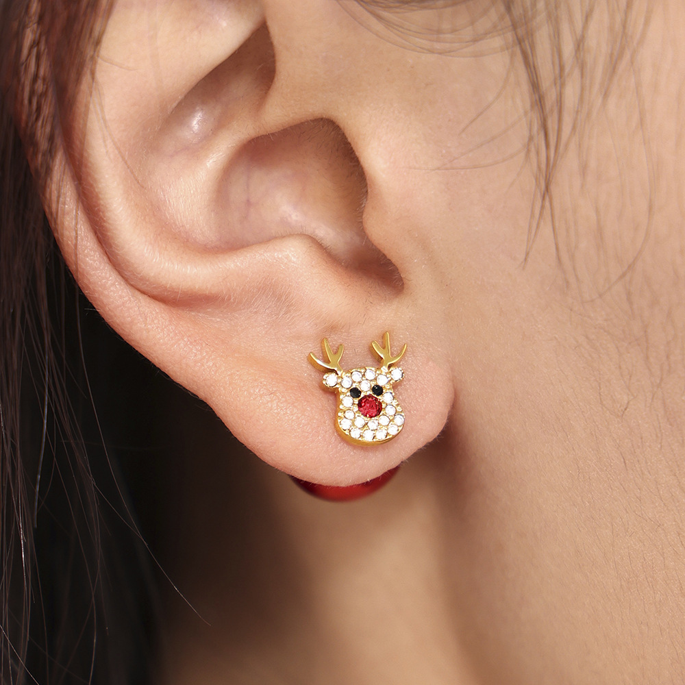 Colorful Zircon Christmas Tree Elk Stainless Steel Studs