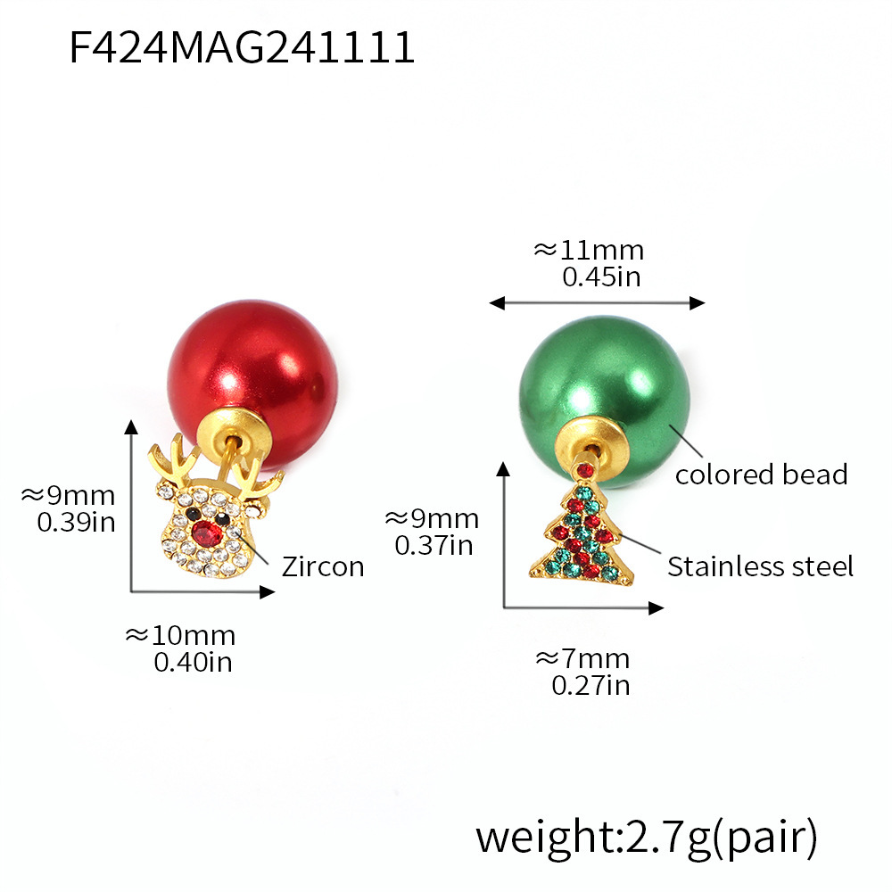 Colorful Zircon Christmas Tree Elk Stainless Steel Studs