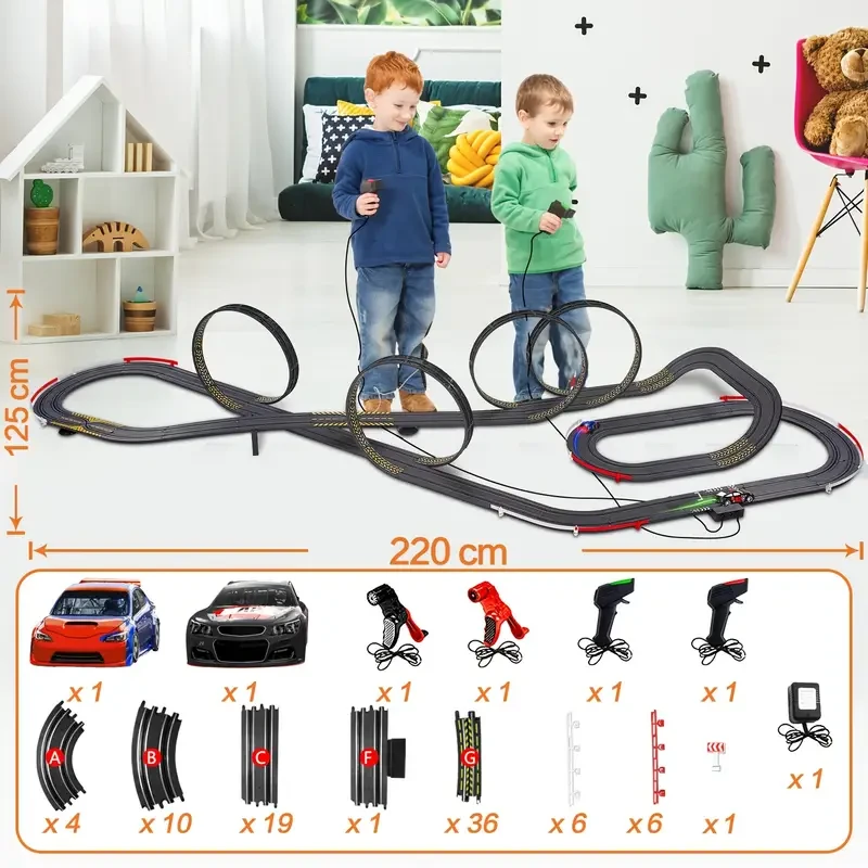 1 Set Hhobby Stars High-Speed Race Car Track Set for Kids, 4 Controllers, 2 Power Methods, Durable PP Material, Interchangeable Loops, Battery-Free Operation