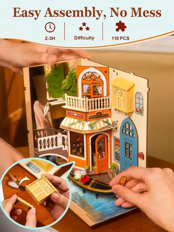 Toy Puzzle 3d DIY Wooden Book Nook Kit Led for birthday Gift Christmas Halloween Adult Child
