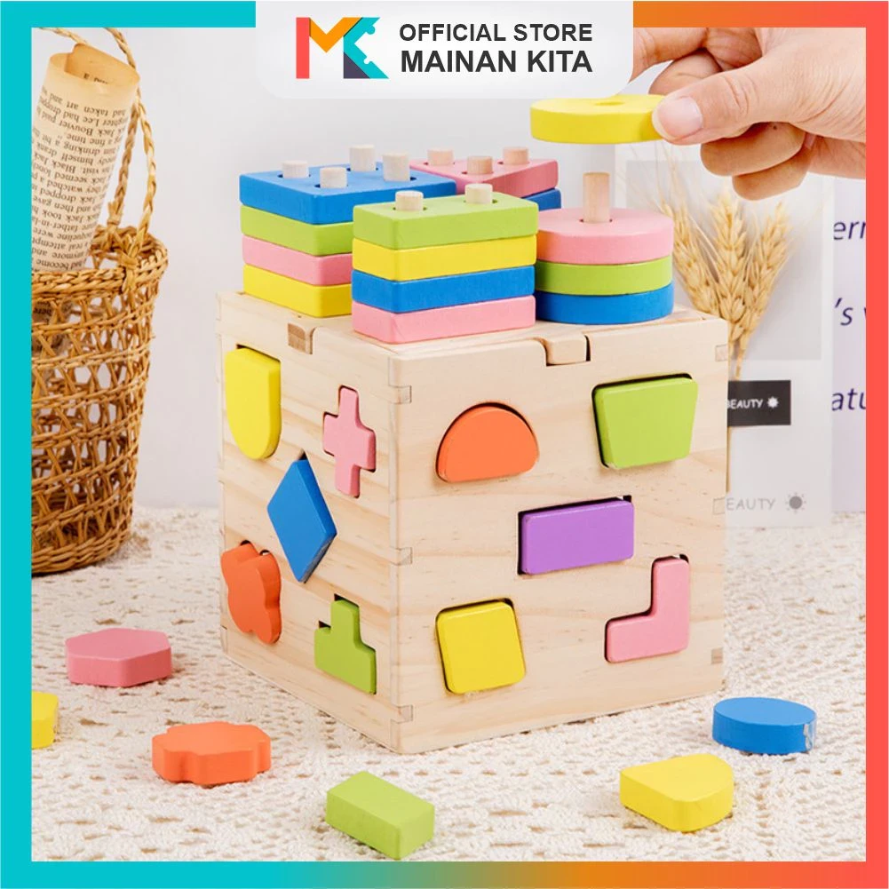 MK907 Toy Education Wooden Motorcycle Puzzle Geometry Wooden 3D Toy Box