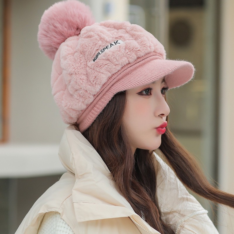 All-match Rabbit Fur Warm Peaked Cap Cute Winter Fur Ball Cold Protection Hat