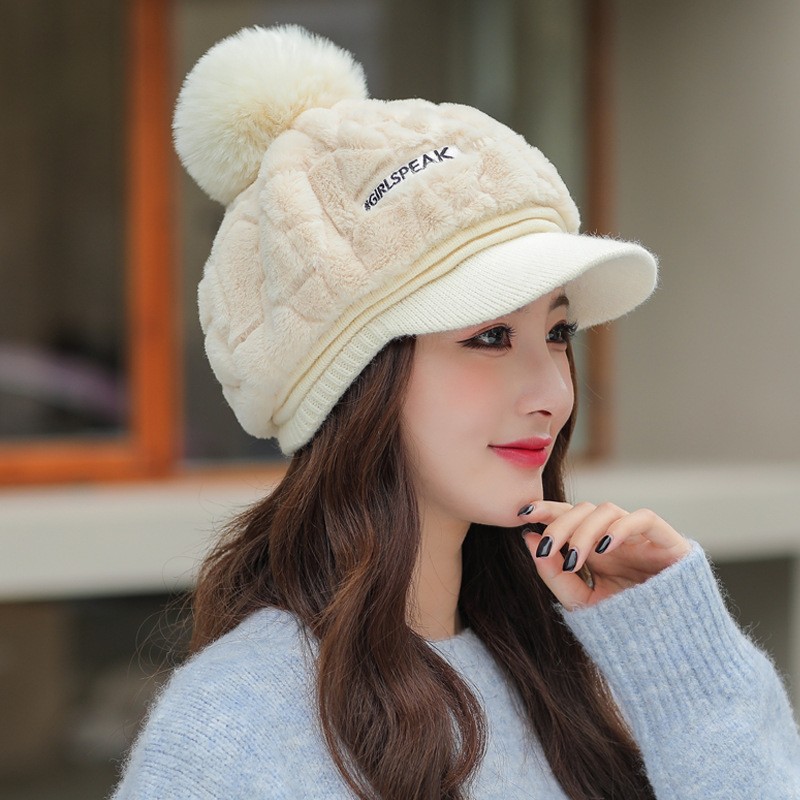 All-match Rabbit Fur Warm Peaked Cap Cute Winter Fur Ball Cold Protection Hat