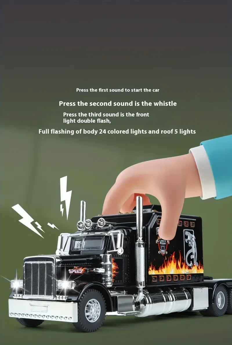 1/24 Scale Diecast Metal Truck Toy with Lights and Sound, Pull-Back Forward Operation, Collectible Alloy Vehicle for Kids Ages 3-8, Ideal Birthday and Christmas Gift