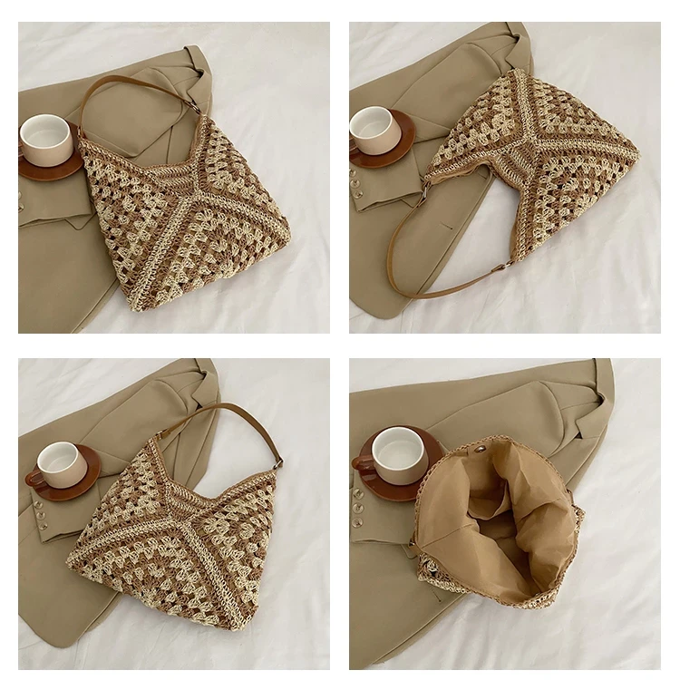 One Shoulder Sling Bag, Seaside Vacation Bag, Cotton Rope Woven Women's Bag, Hollow Handheld Beach Bag