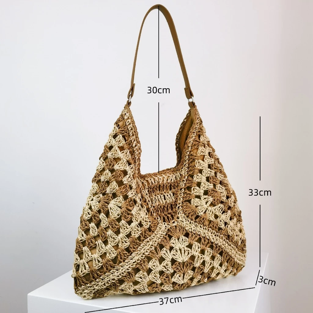 One Shoulder Sling Bag, Seaside Vacation Bag, Cotton Rope Woven Women's Bag, Hollow Handheld Beach Bag