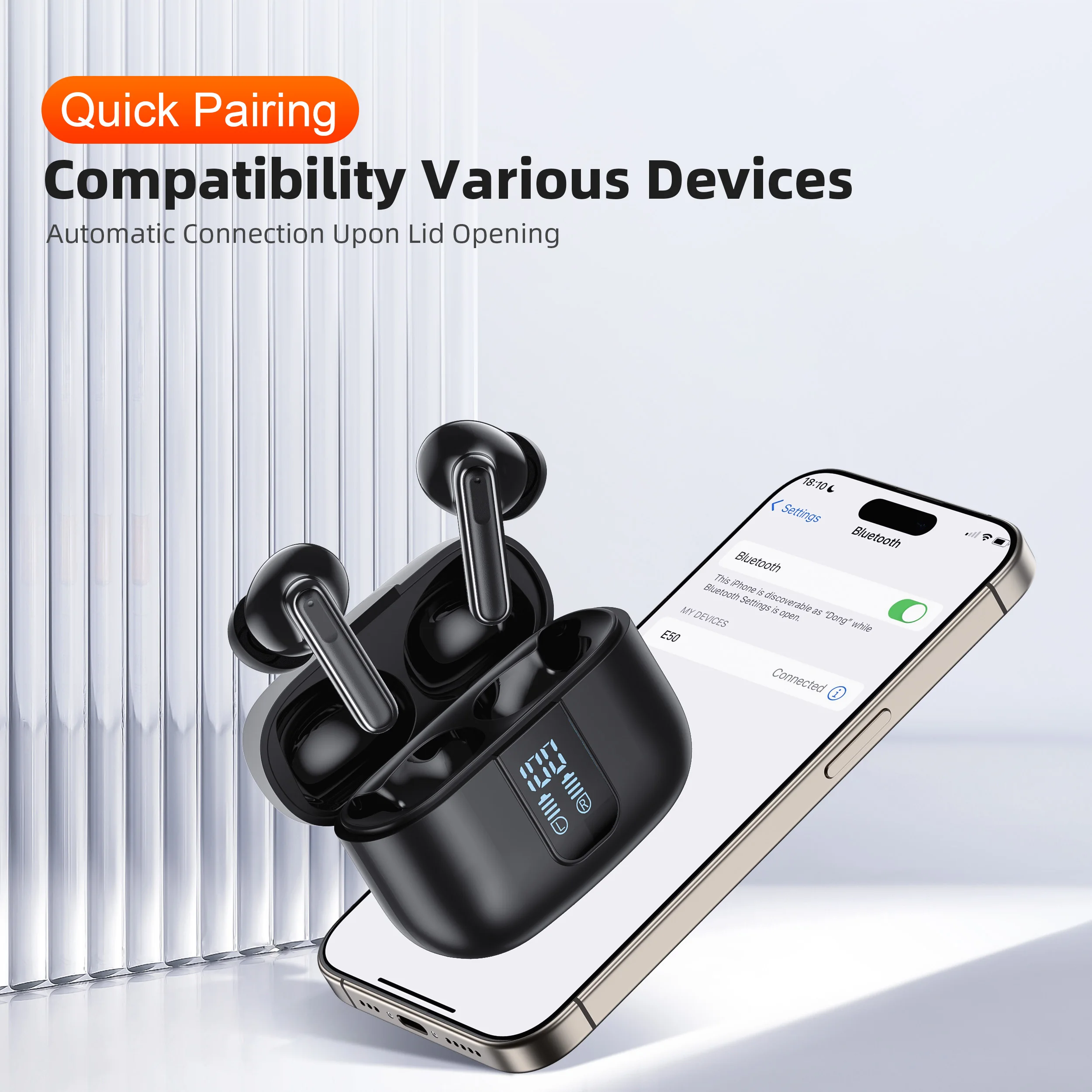 QERE E50 Wireless Headphones - TWS Bluetooth 5.3 Earphones