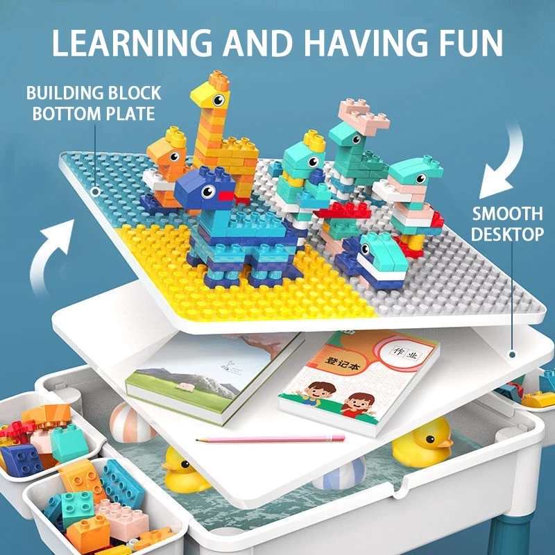 Multifunction Building Table Activity Kids Large Building Blocks Compatible Educational Children Big Block Table Toy Gift