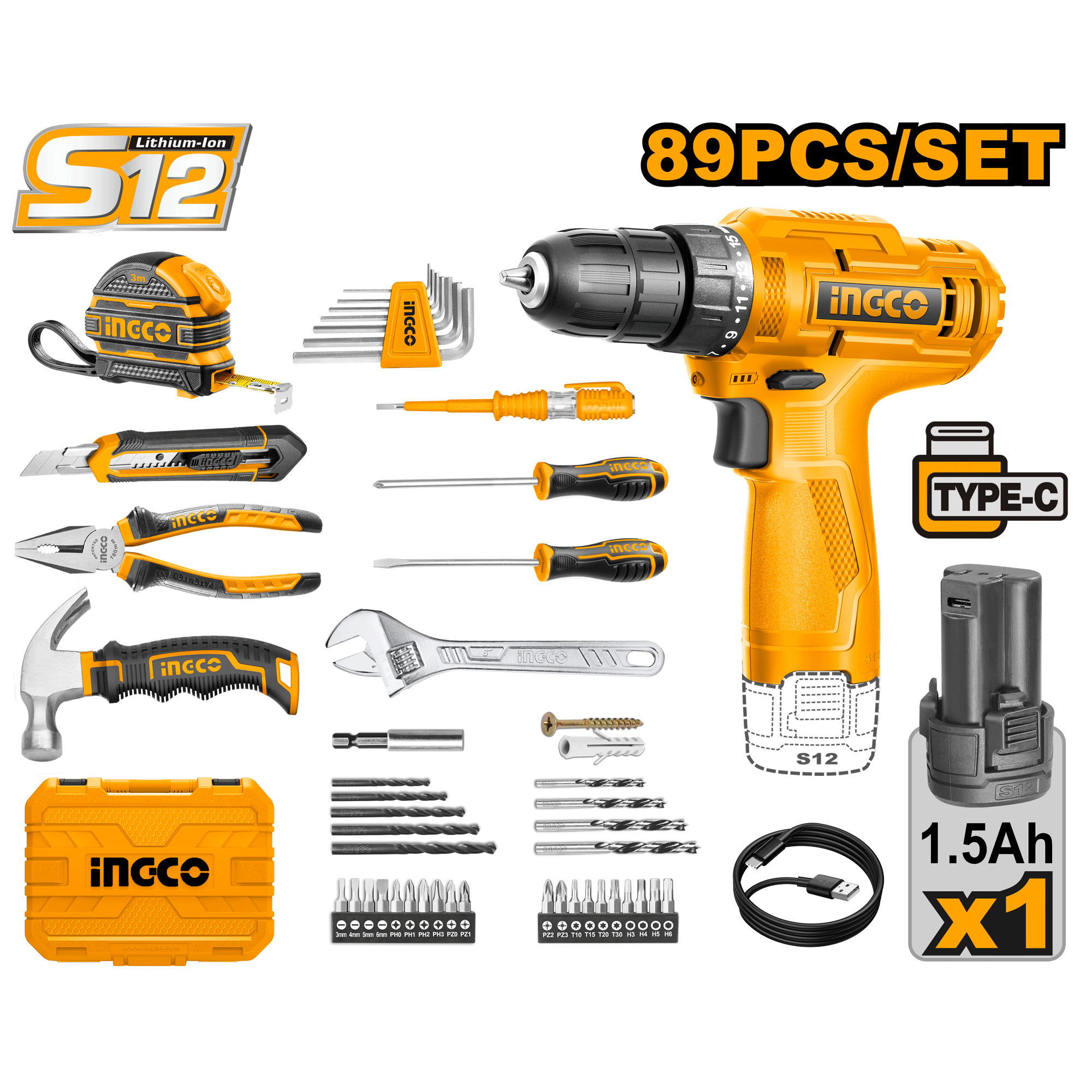 Cordless Drill & tools/bits 89Pcs set