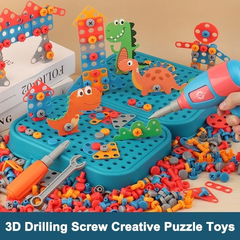 Kids Toys Assembling Tool Box Set / 3D DIY Screw Box Building Toys / Children's Education With Electric Drill Screw