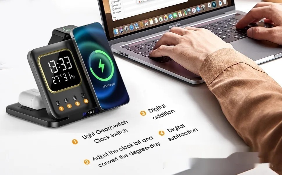Multifunction Bracket Clock Temperature Suitable Mobile Phone Watch Magnetic Charger