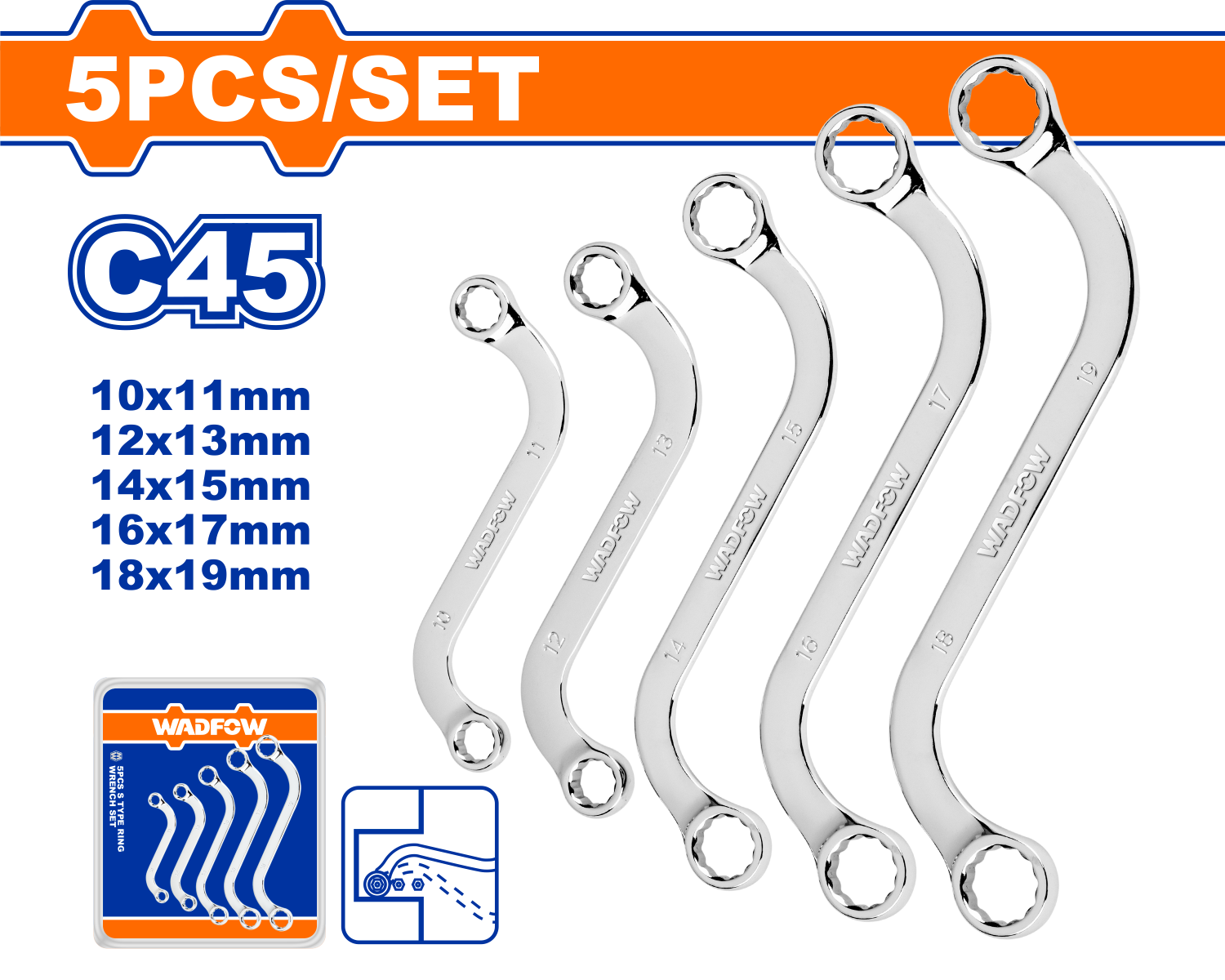 5 Pcs S-Type ring wrench set