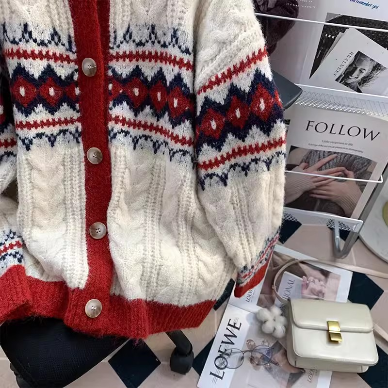 Retro Red New Year Sweater Coat For Women