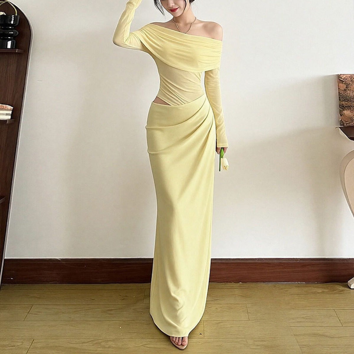 Made to Shine Yellow Off Shoulder Ruched Maxi Dress