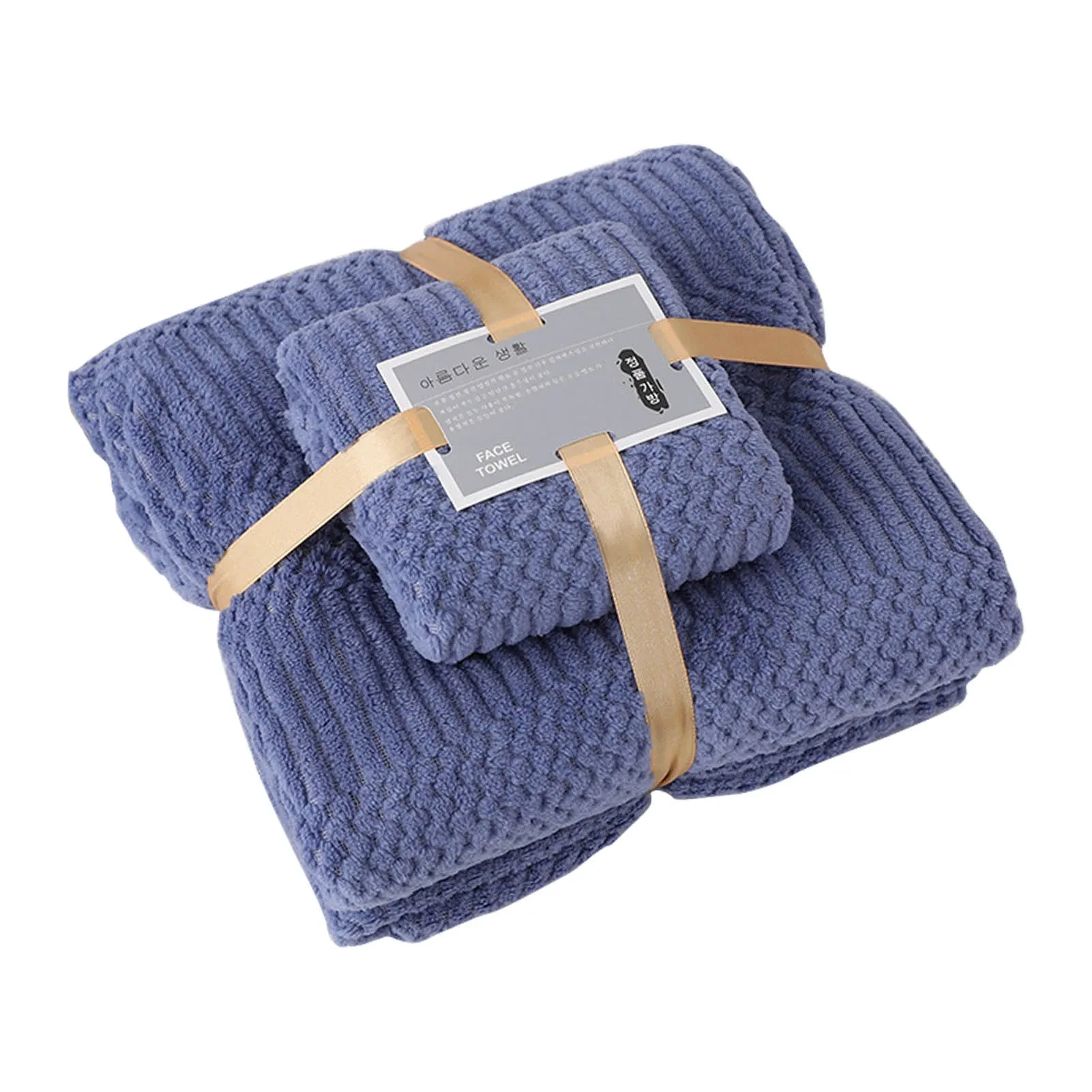 Bath Shower Towel Set Coral Fleece Quick Dry Highly Absorbent Soft Comfortable for Daily Use Dark Blue