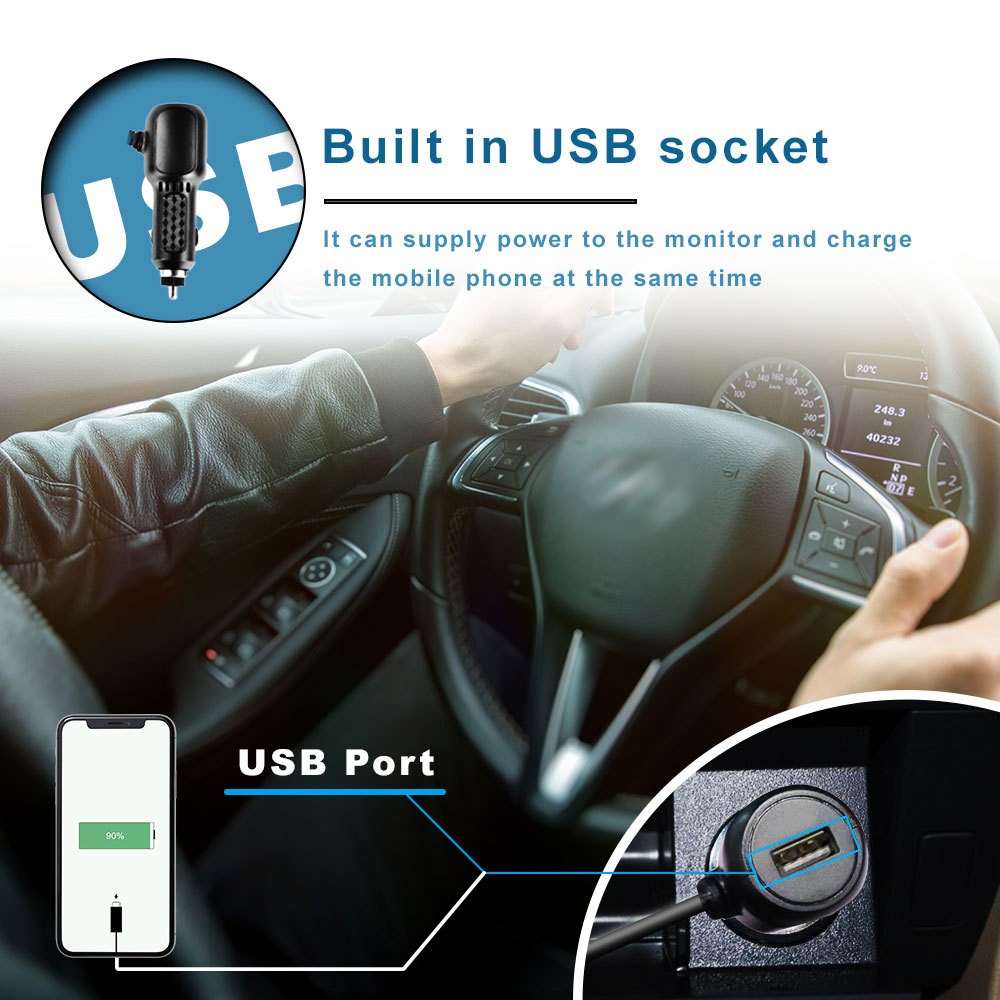 12-24V Folding Screen For Baby Monitoring Images In Car With Cigarette Lighter Power Cord Night Vision Eight-lamp Camera