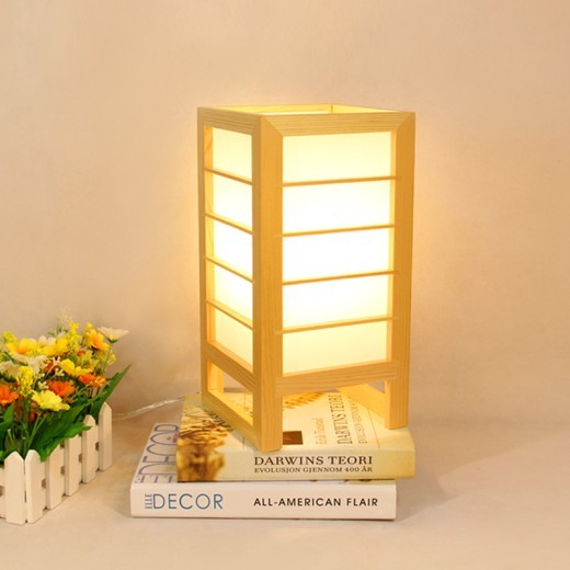 Solid Wood Tatami Bedroom Bedside Lamp Korean Style