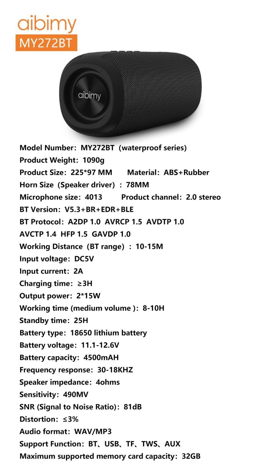 Speaker, Aibimy Bluetooth Speaker, MY272BT