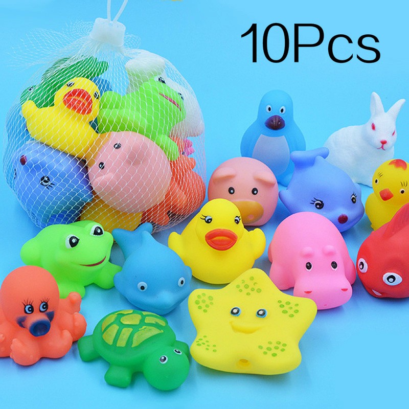 10-Piece Set Cute Animal Swimming Water Toys - Soft Rubber Squeaky Bath Toys