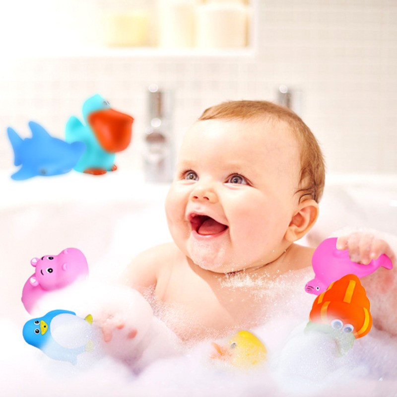 10-Piece Set Cute Animal Swimming Water Toys - Soft Rubber Squeaky Bath Toys