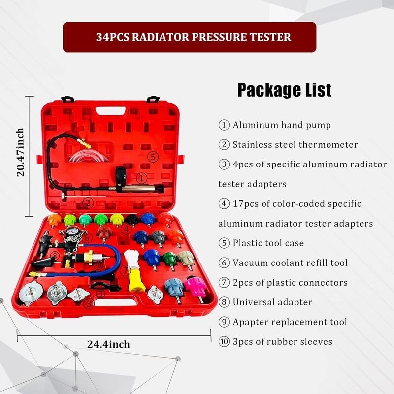 Car Truck Radiator Pressure Tester 34pcs Coolant Vacuum Refill Kit