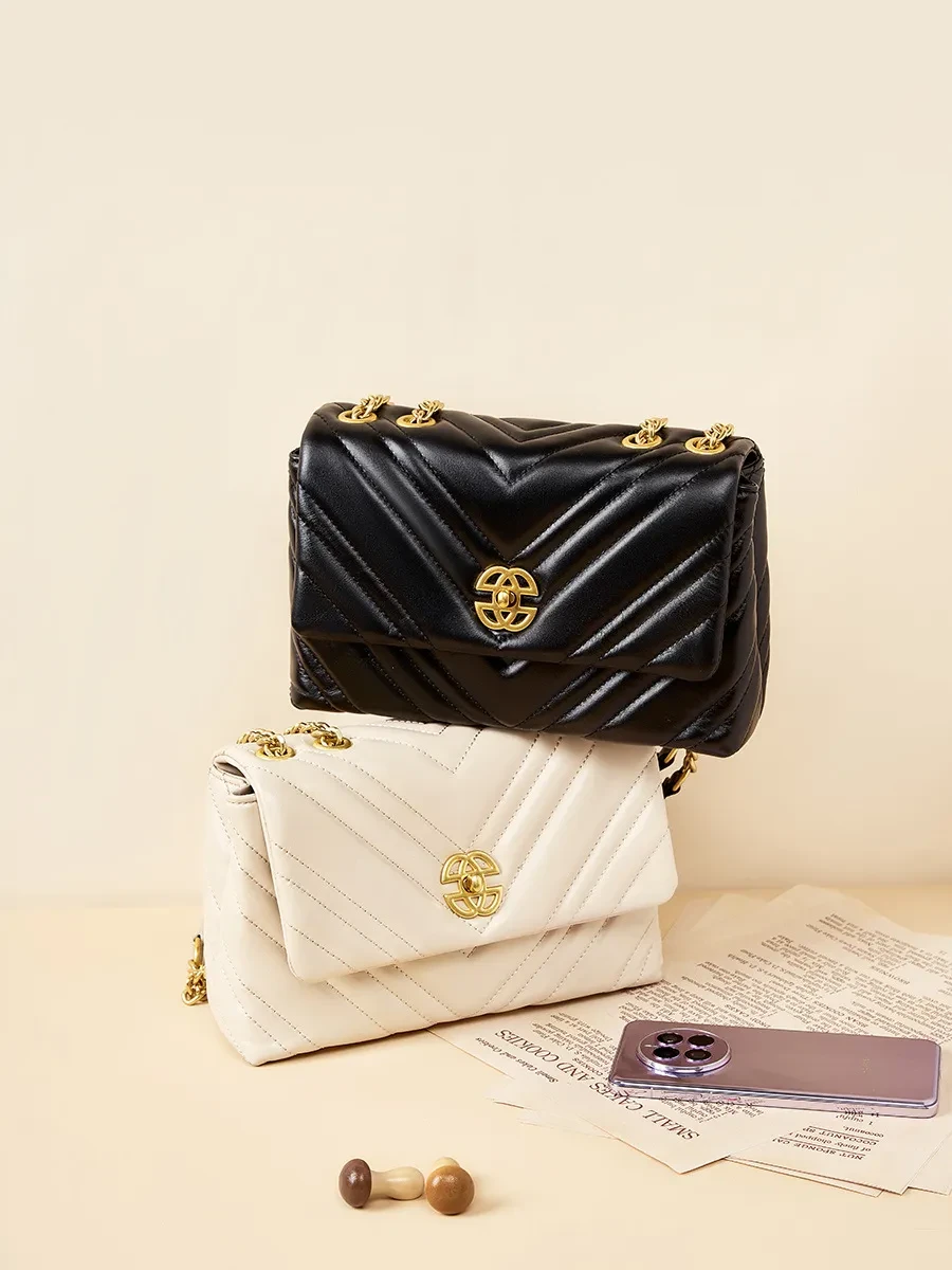 Women's Cowhide Diamond Chain Square Shoulder Messenger Bag