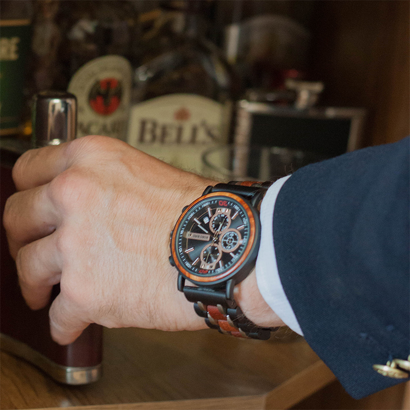 bobo bird Cool day calendar chronograph wooden watch