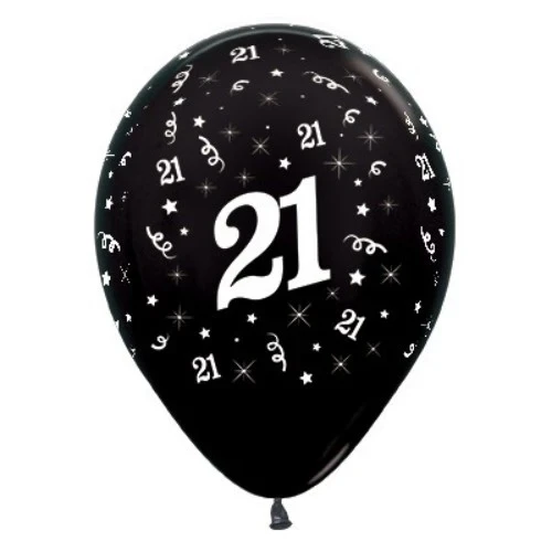 Balloons Age 21 Black Metallic Pearl - Pack of 25