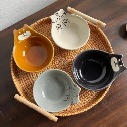Cartoon Cat Bear Ceramic Plate Household Soy Vinegar Sauce Dipping Seasoning Dish