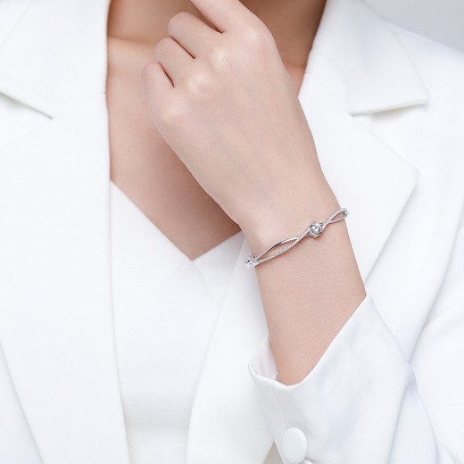 Women's Fashion Novel Double Layer Cross Heart Silver Bracelet