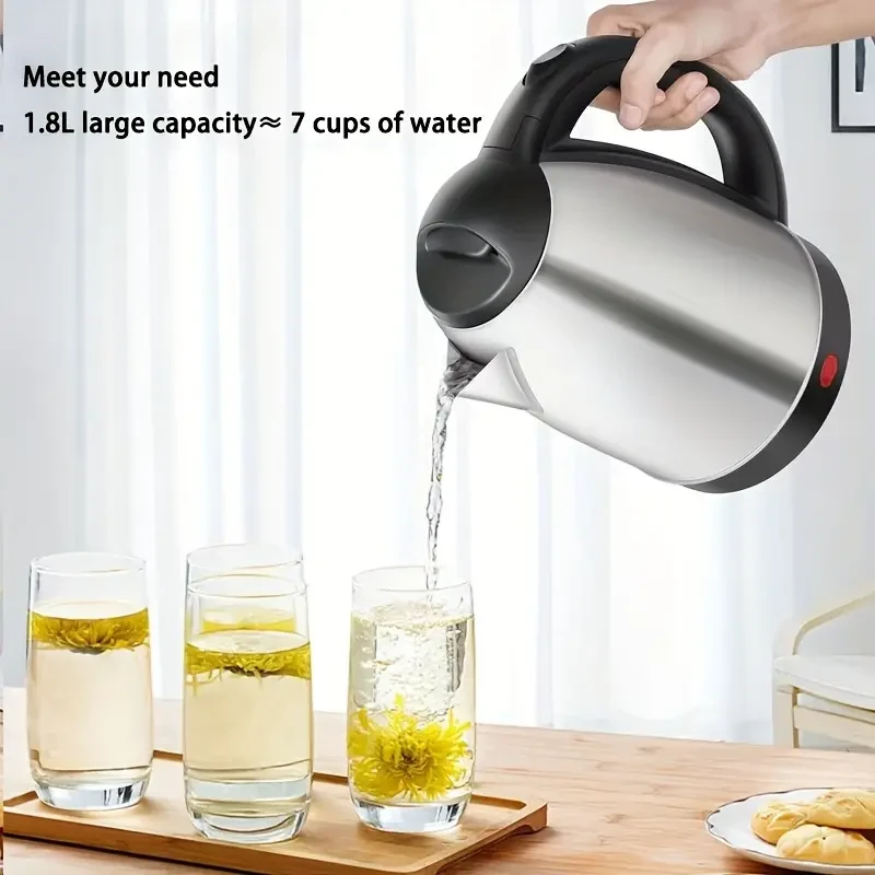 1.8L Stainless Steel Electric Kettle with LED Indicator - BPA-Free, Auto Shutoff & Boil-Dry Protection, Includes Heating Base for Coffee & Tea