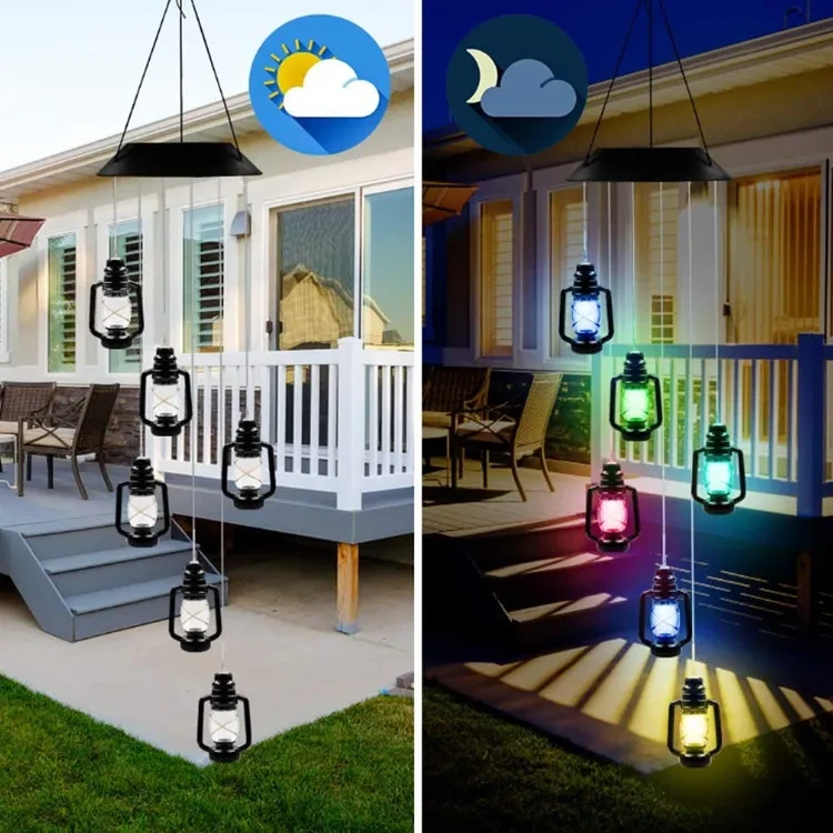 Outdoor Solar Wind Chime Lamp Hummingbird Butterfly Bal