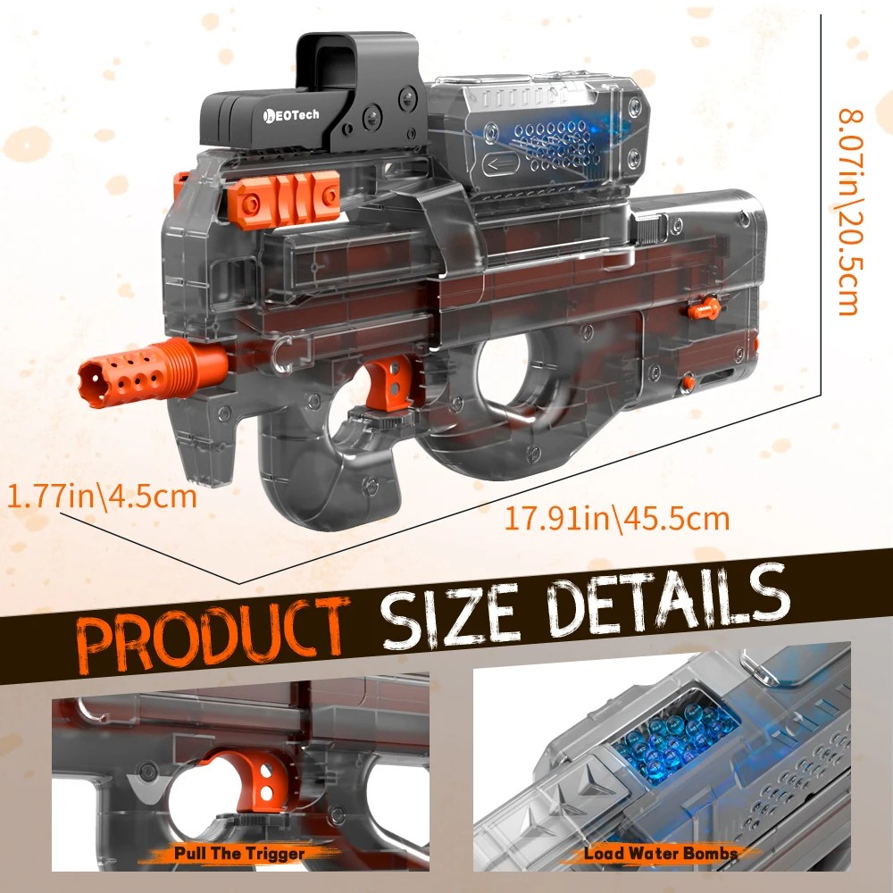 Electric Gel Gun in Transparent Black Fully Automatic Splatter Ball Toy