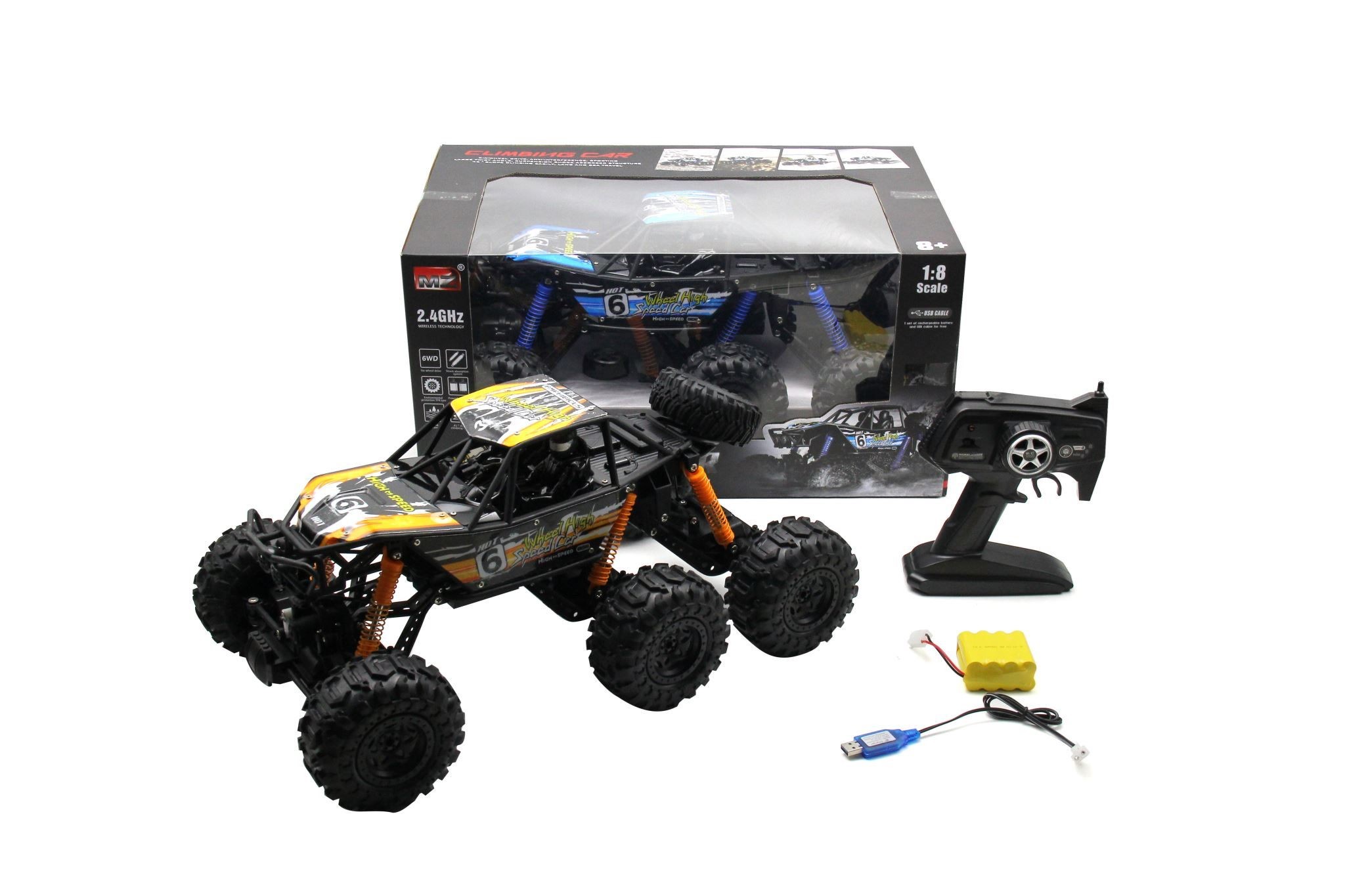 RC Car, Remote Control 6 Wheels, Waterproof Climbing Car, 1:8 Super Big, Orange