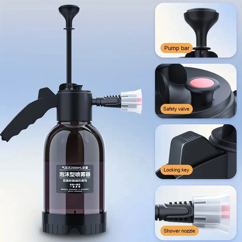 2L Car Washing Foam Spray Pot Hand Pressure Spray with Pressure Relief Valve