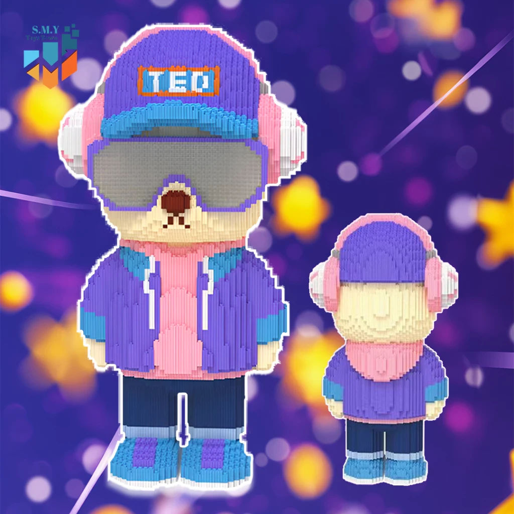 SMY Toystown Nano Blocks Teddy Bear Ted Music 3D Model, Toys Block Stacking, DIY Construction Blocks, Animation Character Decoration