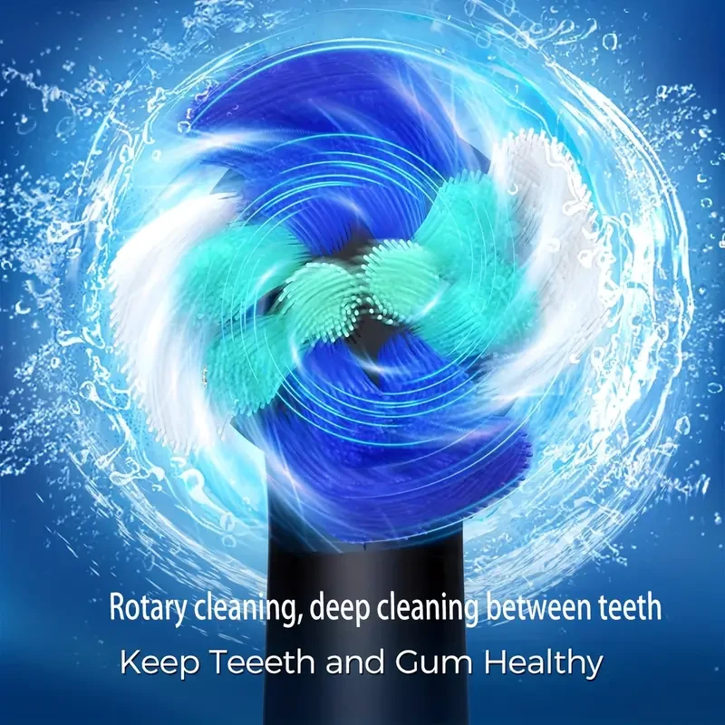 Rechargeable Electric Toothbrush with 4 Replaceable Heads, 5 Modes, Round Head, 360 Rotation