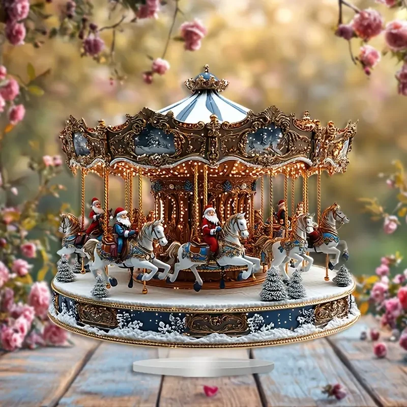 Boho Style Acrylic Carousel Music Box with Santa Claus Theme