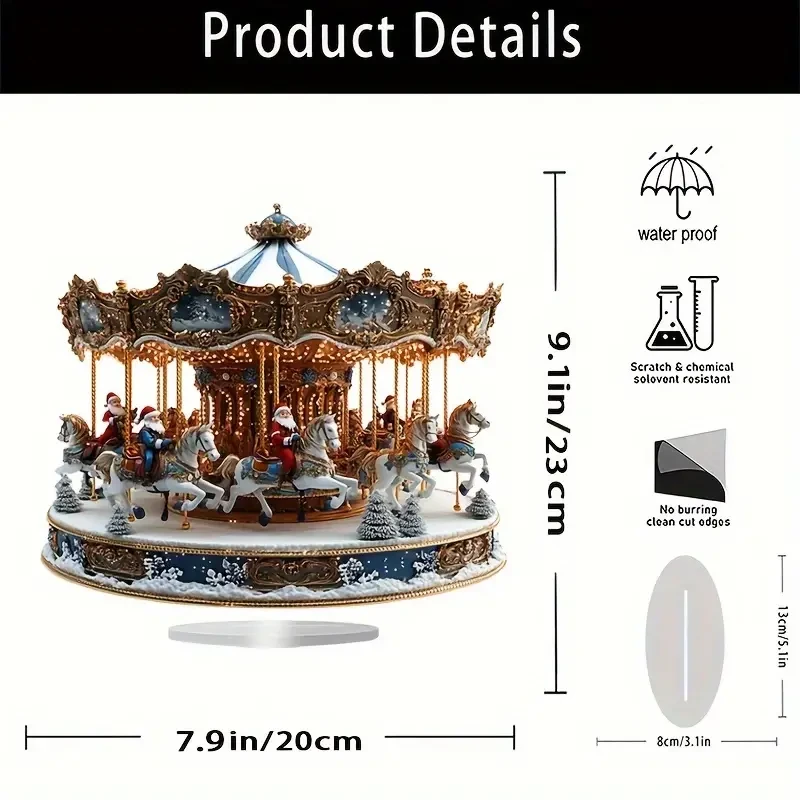 Boho Style Acrylic Carousel Music Box with Santa Claus Theme