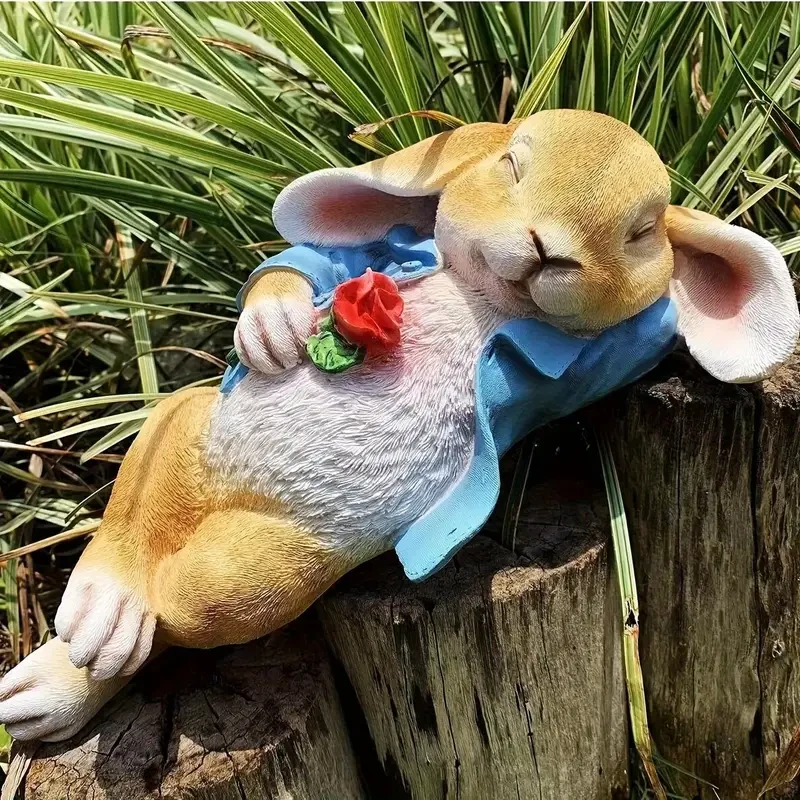 1pc Cute Sleeping Bunny Garden Statue, Resin Animal Sculpture